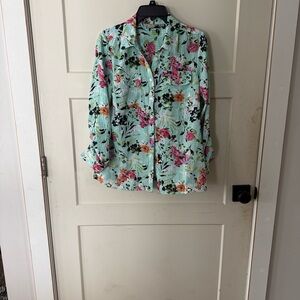 Coral Bay Floral Button Down Shirt -  mint Green and Pink